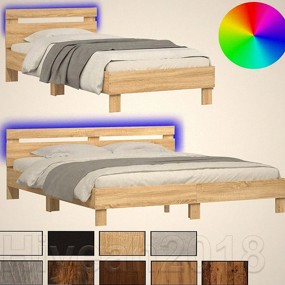 Bettgestell mit Kopfteil RGB LED Beleuchtung Bettrahmen Bett Holzbett Doppelbett