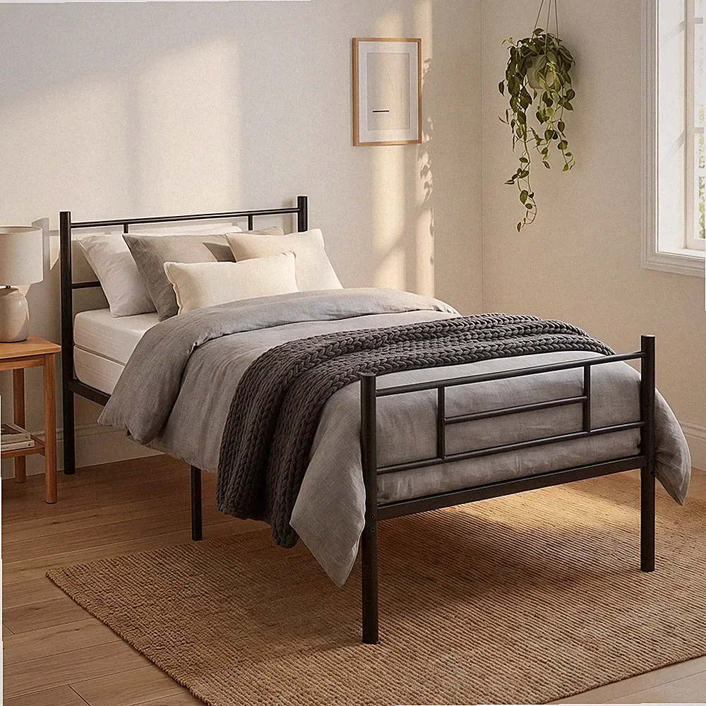 Bettgestell mit Lattenrost Bettrahmen Matratze Einzelbett/Doppelbett Kopfteil