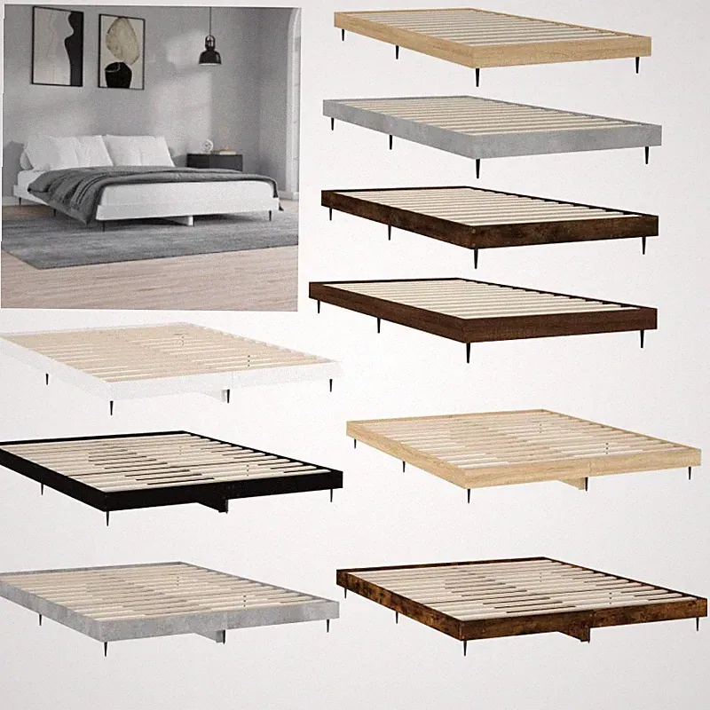 Bettgestell mit Lattenrost Holzwerkstoff Bettrahmen Metallbein Schlafzimmerbett
