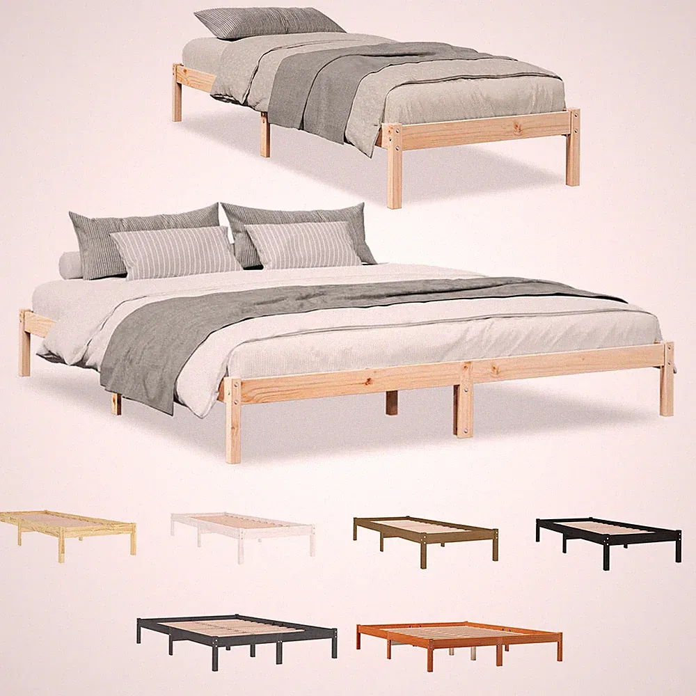 Bettgestell mit Lattenrost Massivholzbett Kiefer Holz Bett Einzelbett Doppelbett