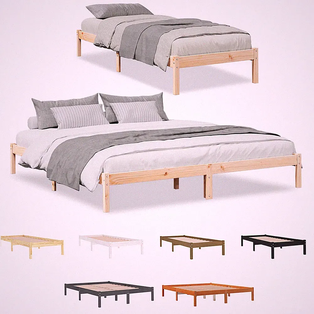 Bettgestell mit Lattenrost Massivholzbett Kiefer Holz Bett Einzelbett Doppelbett