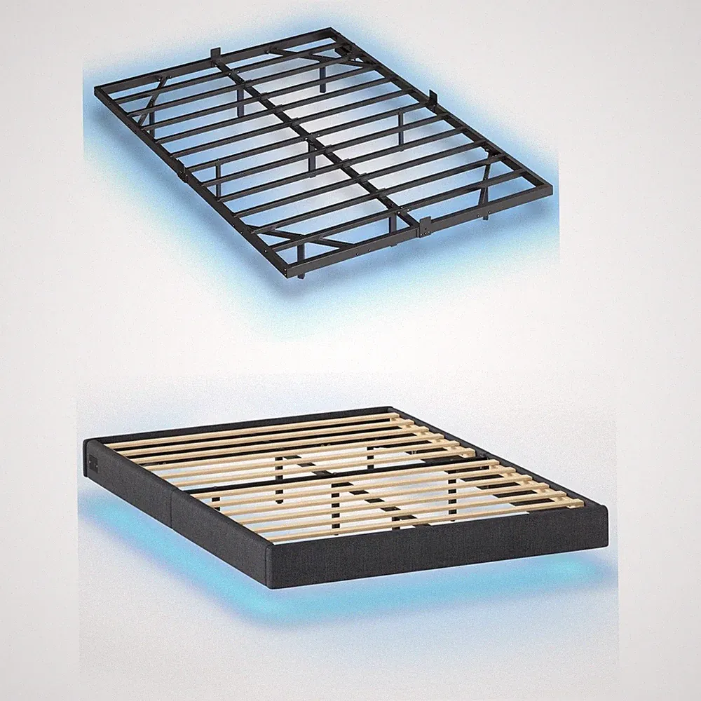 Bettgestell mit LED Beleuchtung und Ladestation Schwebebett Doppelbettgestell