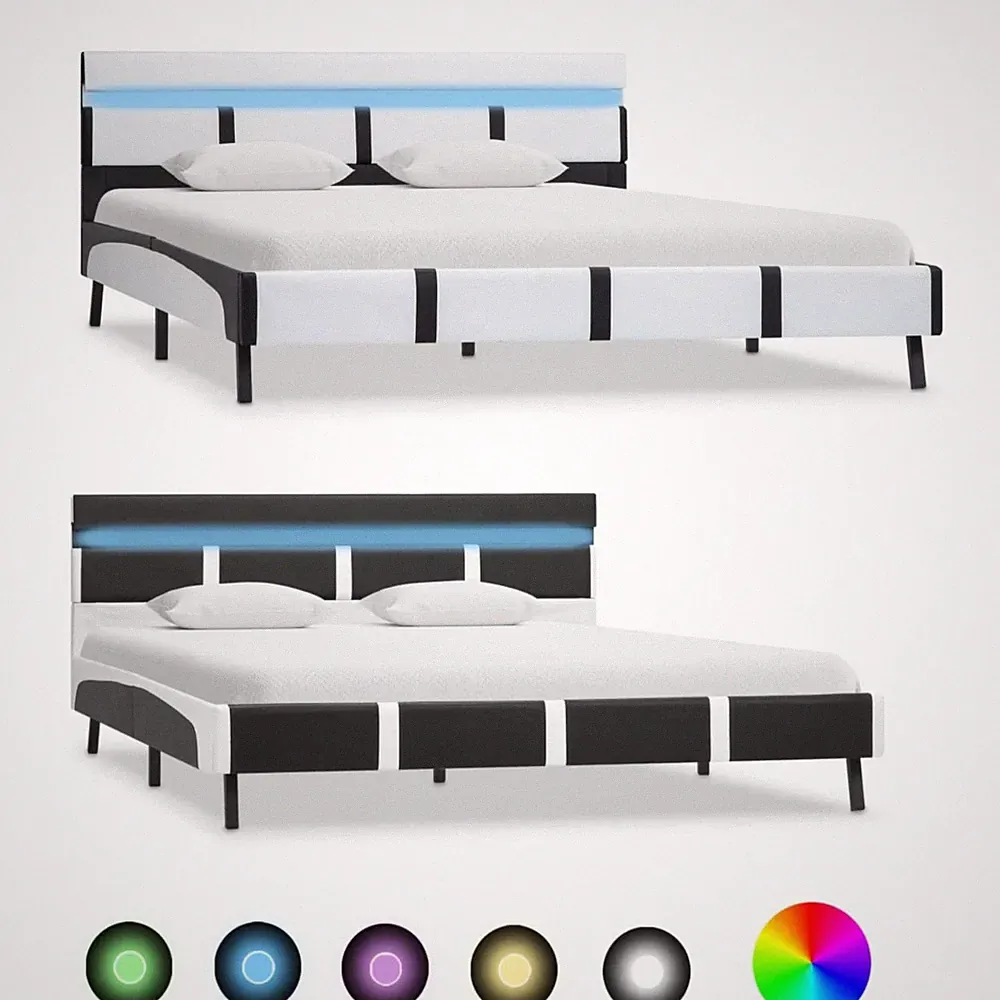 Bettgestell mit LED Kunstleder Lattenrost Doppelbett Polsterbett 120x200 140x200