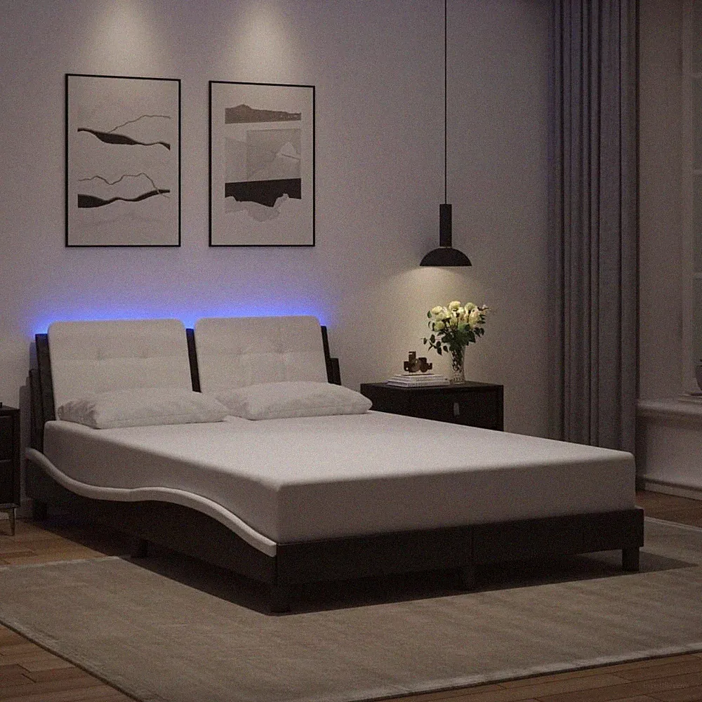 Bettgestell mit LED Kunstlederbett Polsterbett Bett Bettrahmen Lattenrost vidaXL