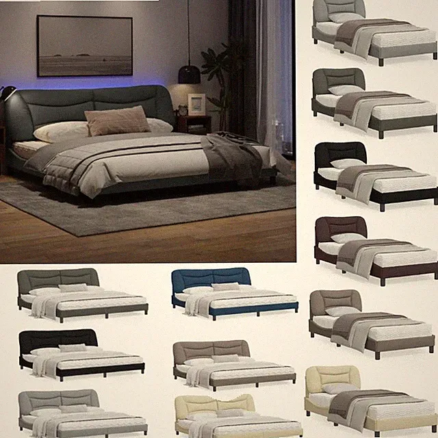 Bettgestell mit LED ohne Matratze "Hvar" Lattenrost Bettrahmen Stoff vidaXL