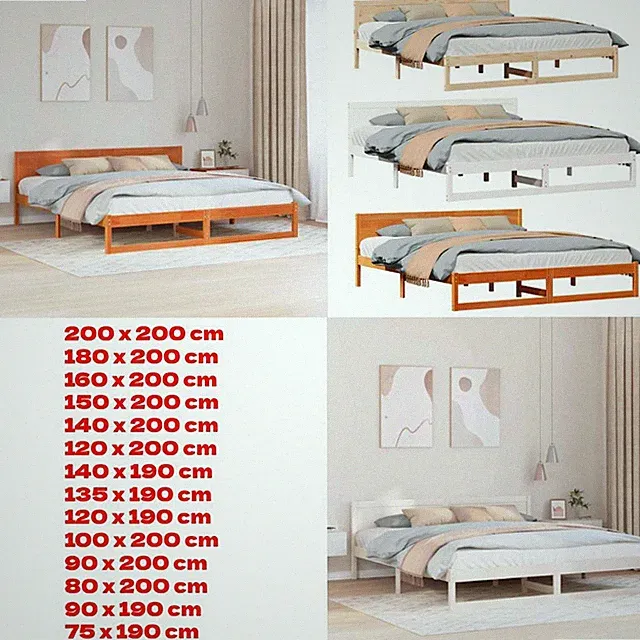 Bettgestell Natur Massivholz Kiefer Einzel Robust minimalistisches Bettgestell