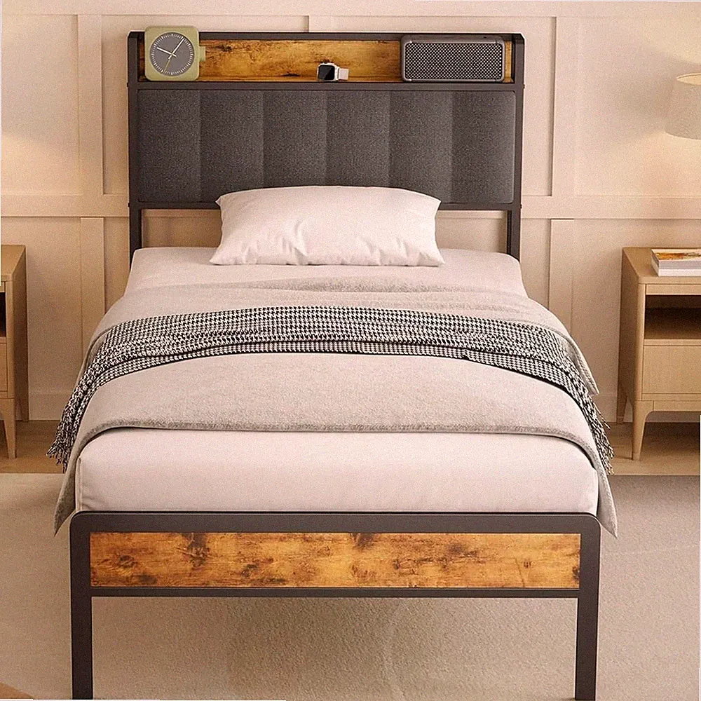 Bettgestell Polsterbett Einzelbett 90x200cm Metalllattenrost Modern