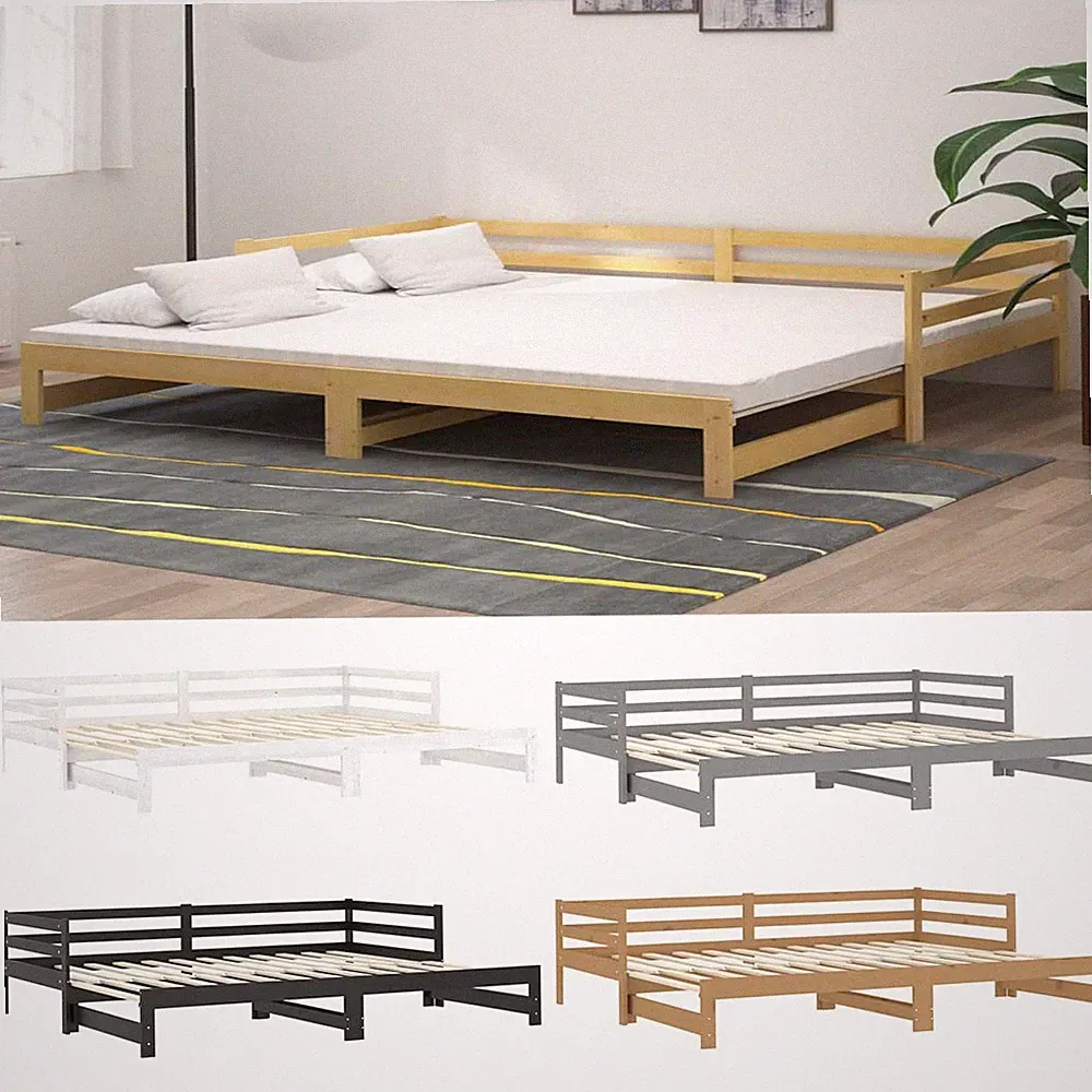 Bettgestell Tagesbett Ausziehbar Kiefer Massivholz Sofa Einzelbett 2x(90x200) cm