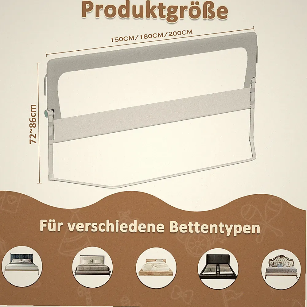 Bettgitter Bettschutzgitter Boxspring Rausfallschutz 150/180/200cm Standard