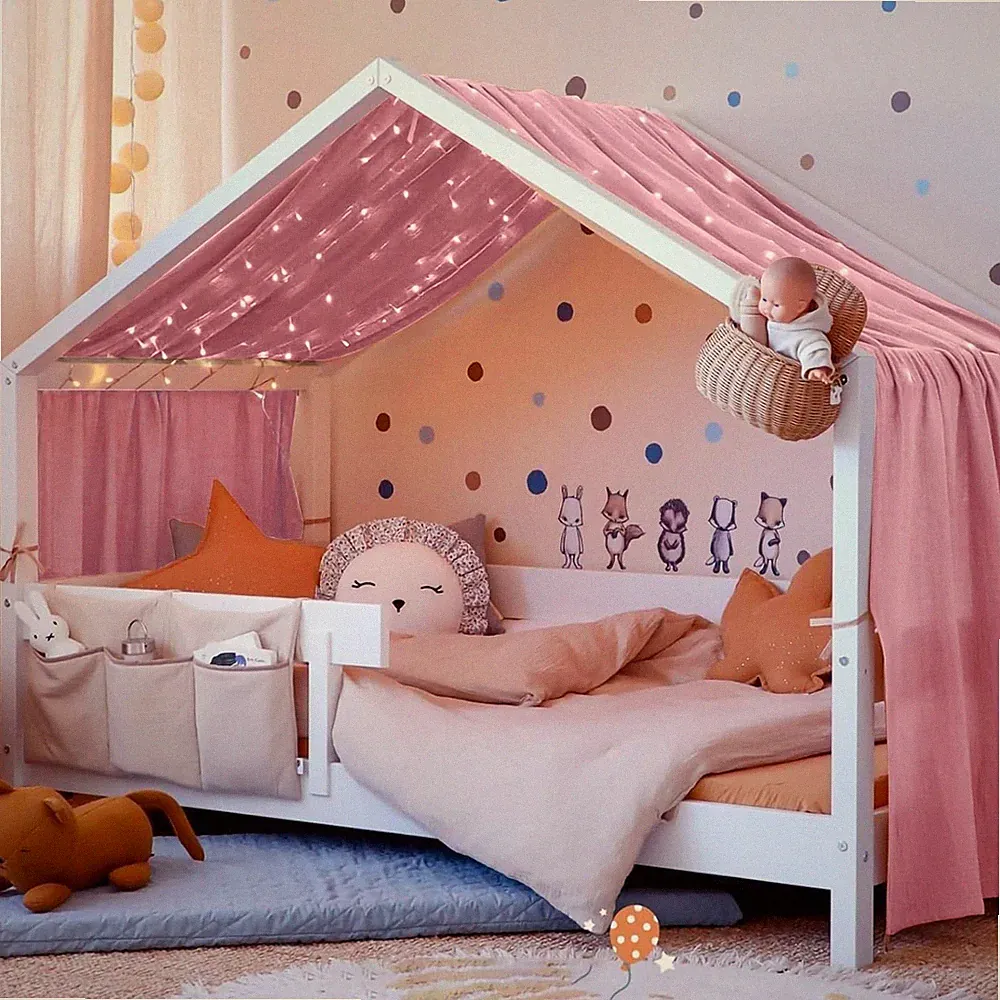 Betthimmel Baumwolle 100% für Hausbett – waschbar, Montage, Baldachin
