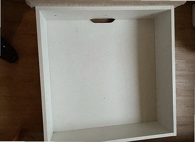 Bettkasten auf Rollen, offen, mit Griff, vorne mit Stoff beige