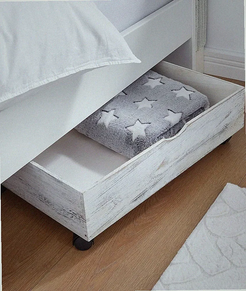 Bettkasten Bett Schublade "Shabby" Rollen, weiß, Schubkasten Unter Bett Kommode