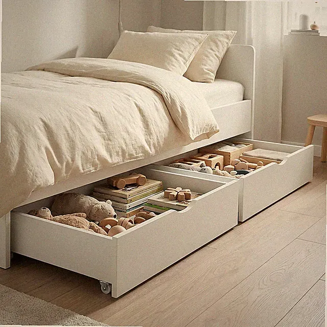 Bettkasten Schublade mit Rollen Holz Weiß Schubkasten Bett Auszug Homestyle4u