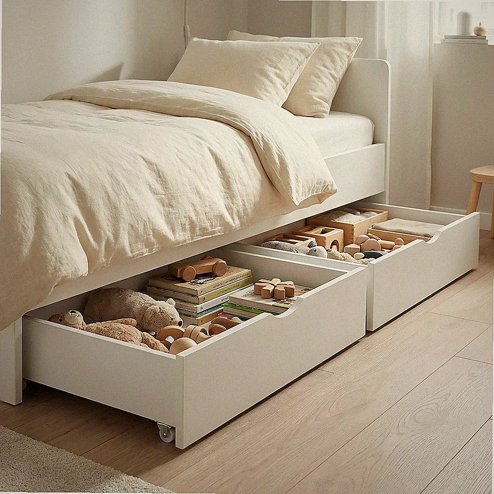 Bettkasten Schublade mit Rollen Holz Weiß Schubkasten Bett Auszug Homestyle4u