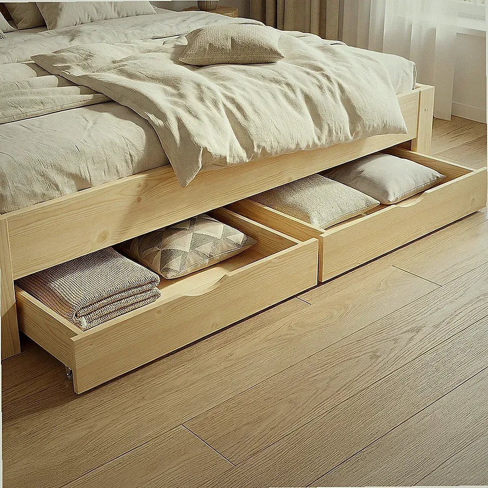 Bettkasten Set 2 Schubladen Holz Natur Unterbett Stauraum Box Rollen Homestyle4u
