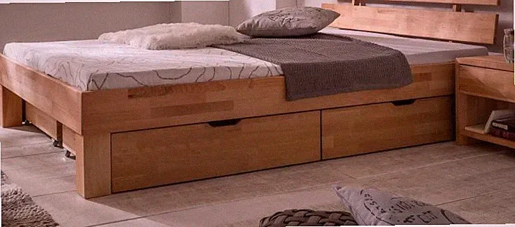 Bettkastenset Judith Kernbuche Massiv geölt Schubladen Futonbett