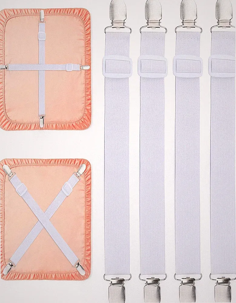 Bettlakenspanner Verstellbar Weiß Elastisch 60-250cm 4 Stück für Bett &
