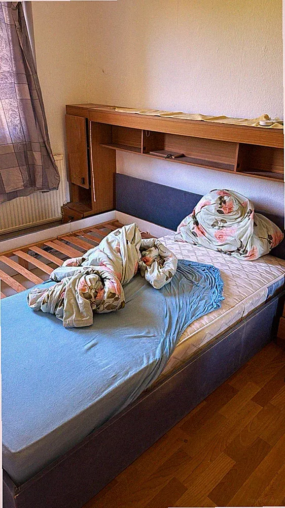 Bettrahmen 180x200 Braun, Holz/Stoff, verstellbar, Kopfteil, Matratze