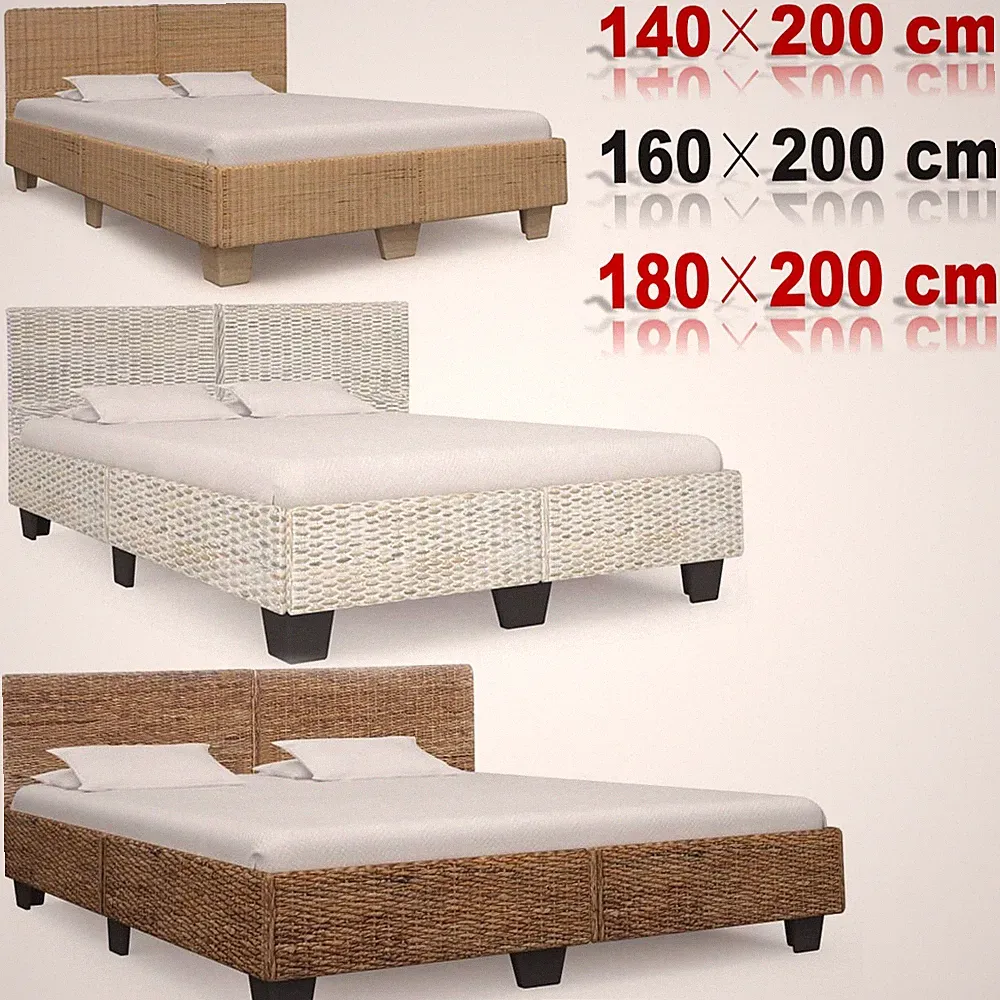 Bettrahmen Bettgestell Doppelbett Holz Bett Handgewebt Echtes Rattan 140×200 cm