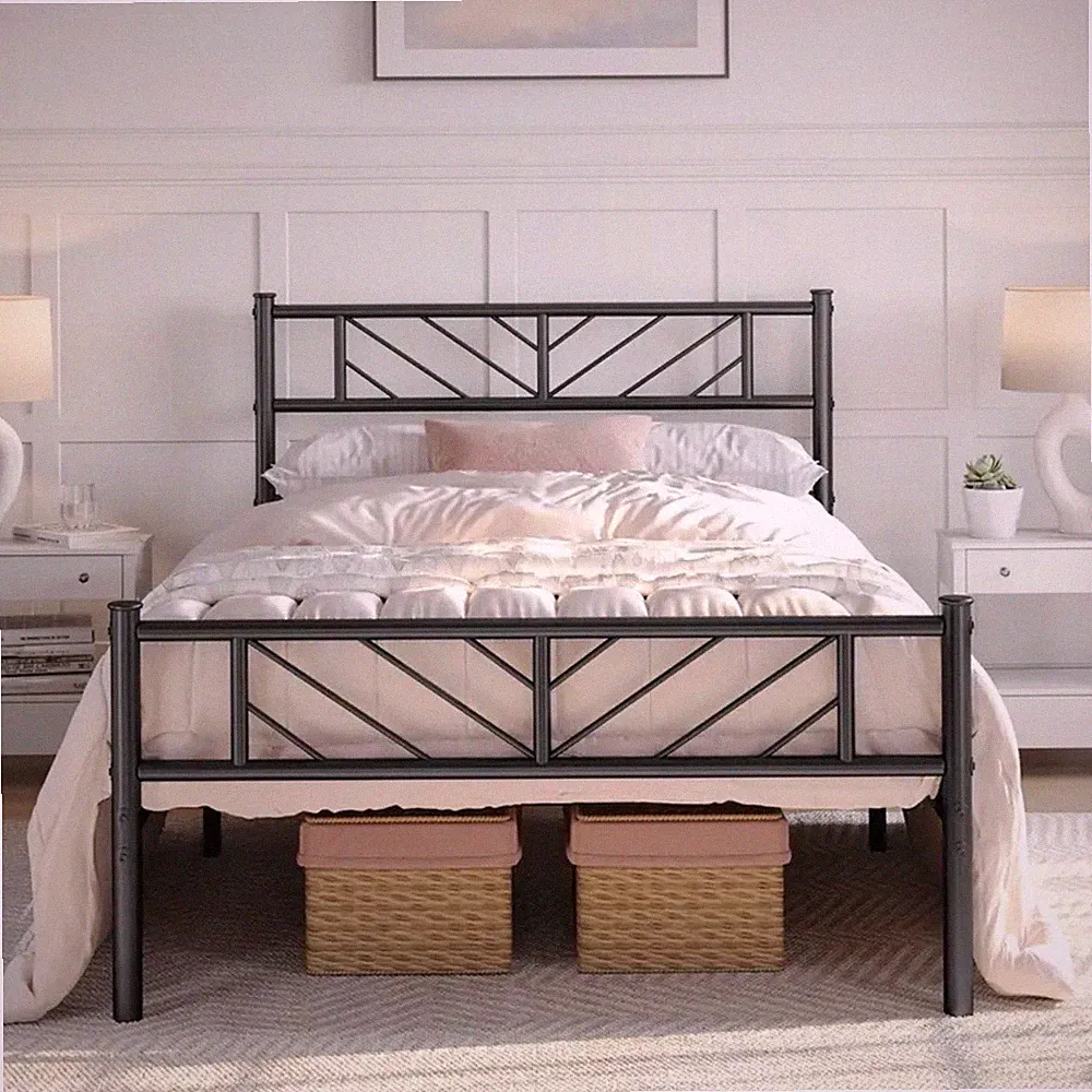 Bettrahmen Metallbett Bettgestell aus Metall, Doppelbett 90 x 190 cm Schwarz