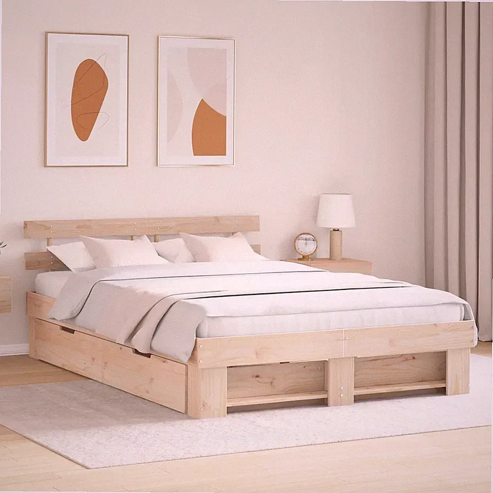 Bettrahmen mit Kopfteil mit Schubladen Massives Kiefernholz Holzbett vidaXL