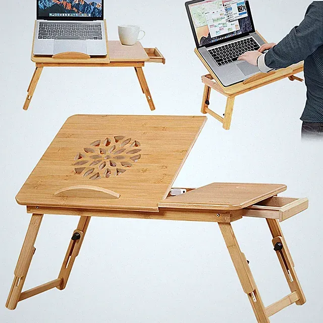 Betttablett Set für Couch als Beistelltisch mit Schublade und Getränkehalter