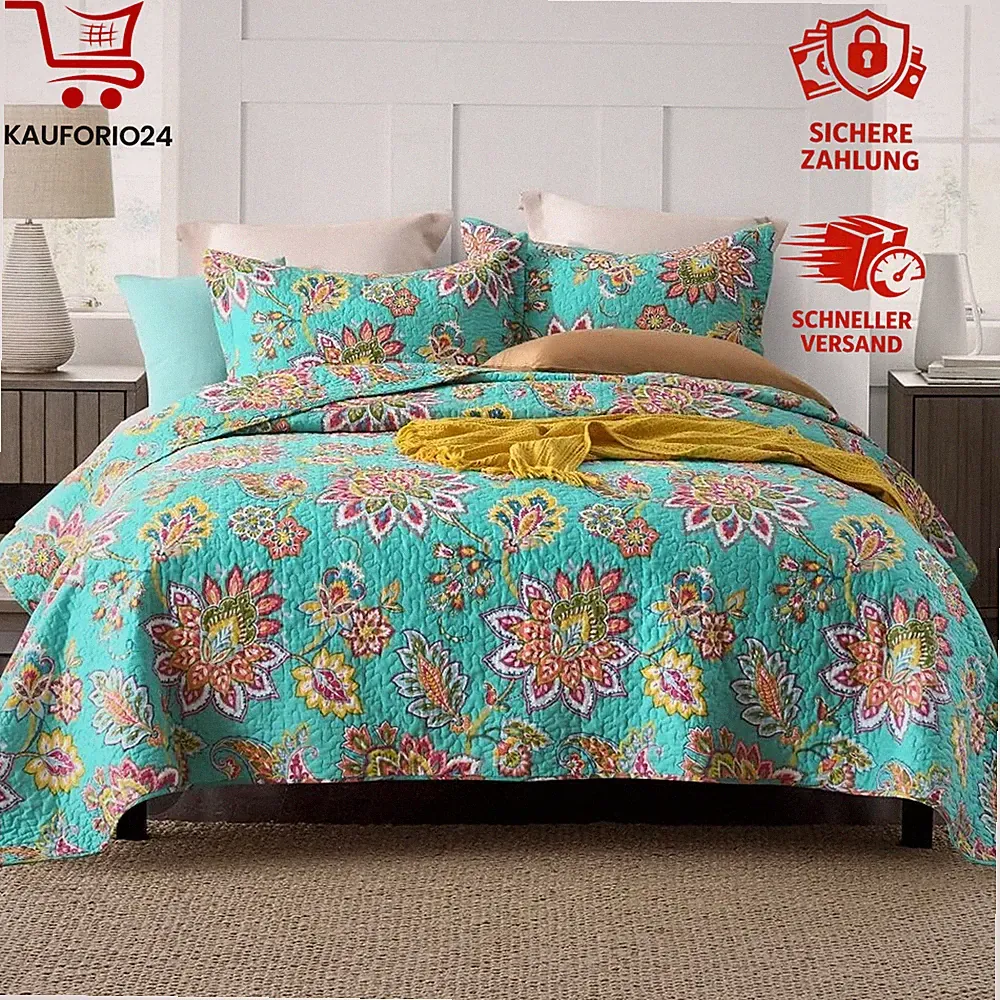 Bettüberwurf Patchwork Vintage Bohemian Grün 220x240cm für Doppelbett