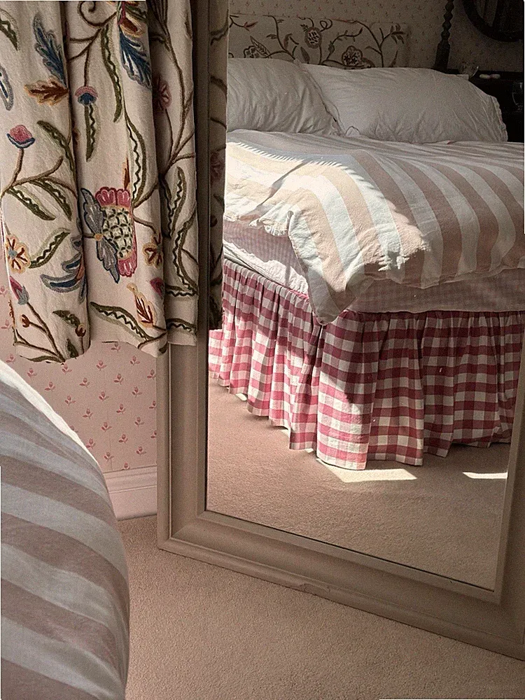 Bettvolant Bettumrandung Gingham Pink Double. Buffalocheck. Plaide