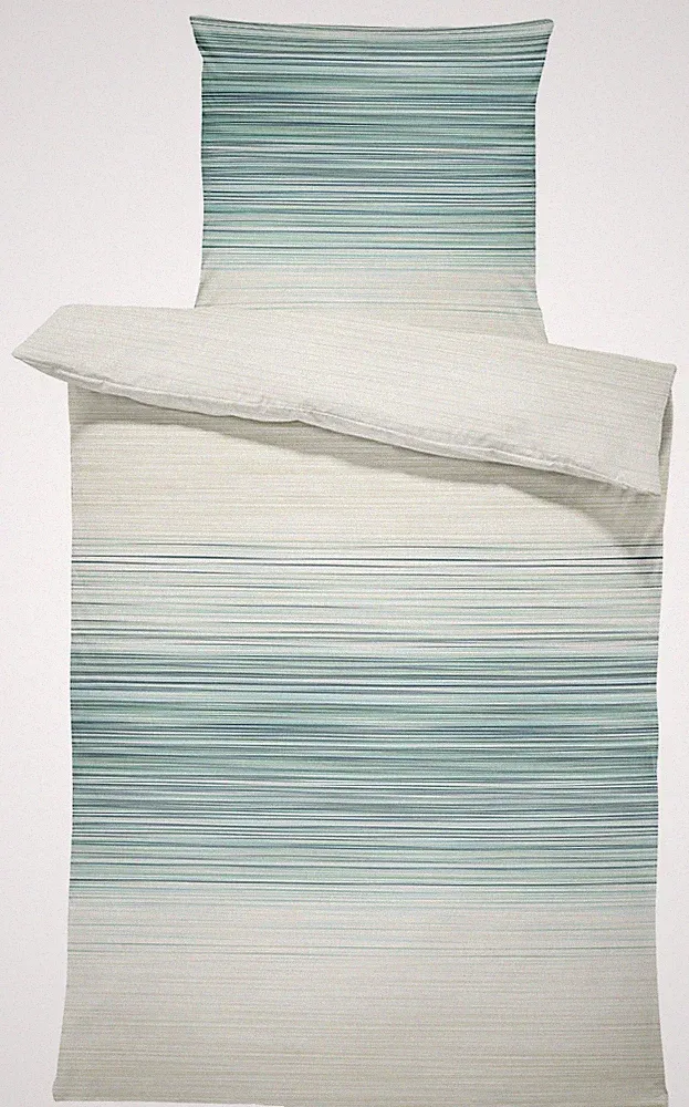 Bettwäsche 135x200 cm gestreift beige grün Pastell modern Renforcé Baumwolle