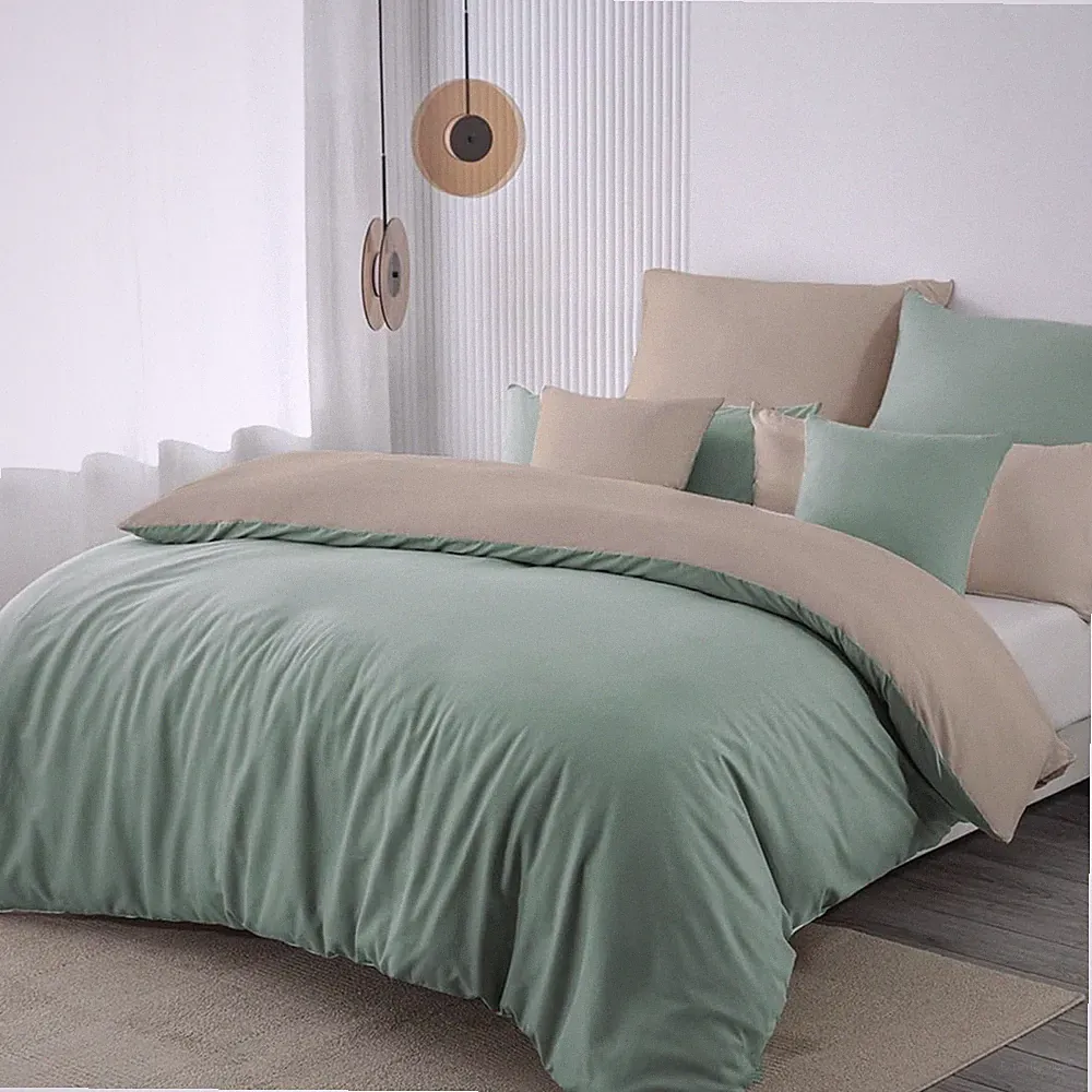 Bettwäsche 140x200 2teilig Pastellgrün/Warmes Beige Bettwäsche Sets Microfaser W