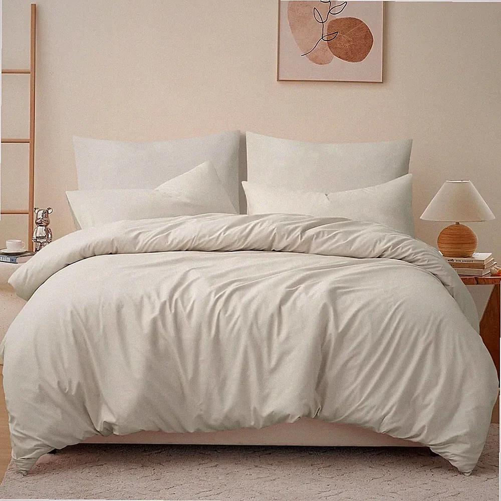Bettwäsche 200x200 3teilig Beige Mikrofaser Re