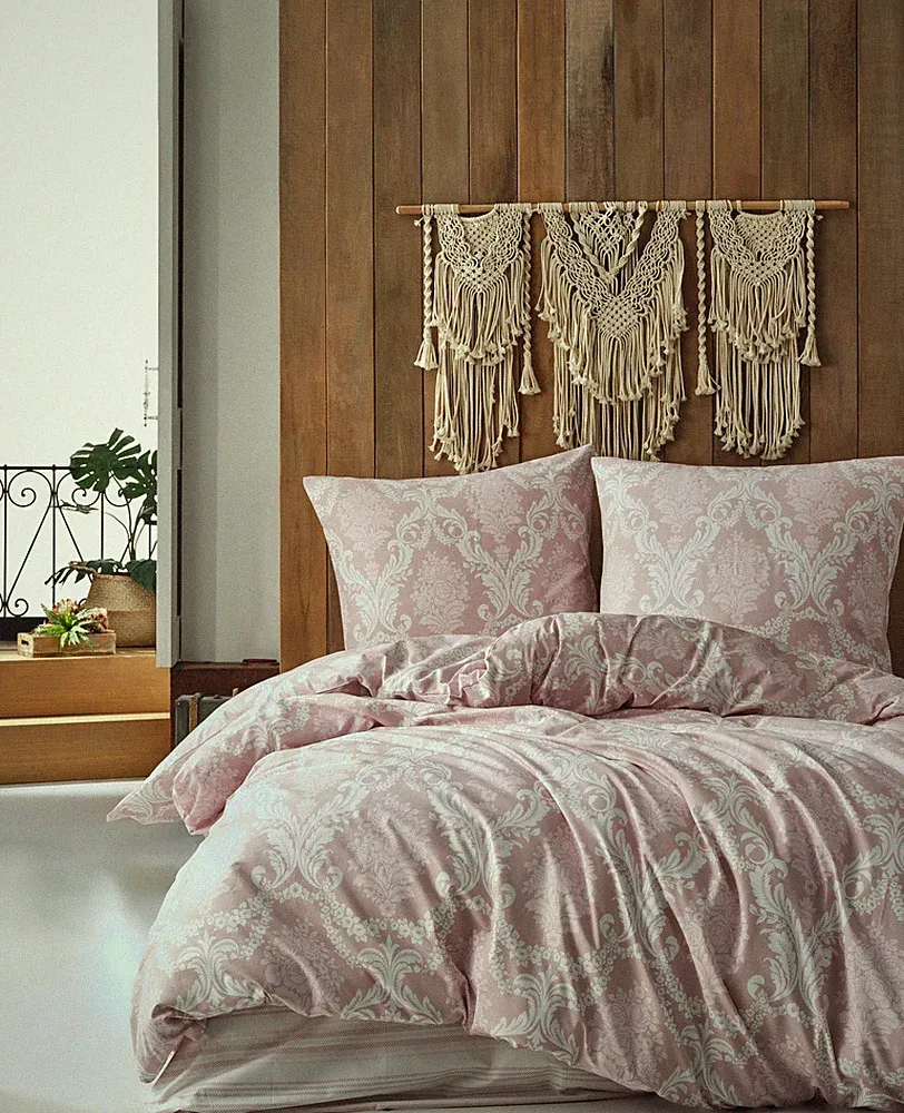 Bettwäsche 200x200 cm. 3 teilig set. Rosa, 100% Baumwolle/Renforcé, Fiorita V1