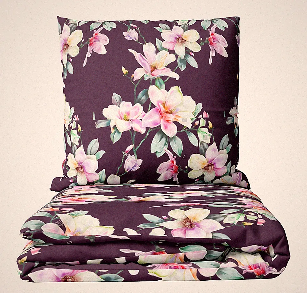 Bettwäsche Baumwolle 135x200 Set Biber Violett Lila Pink Blumen flauschig warm