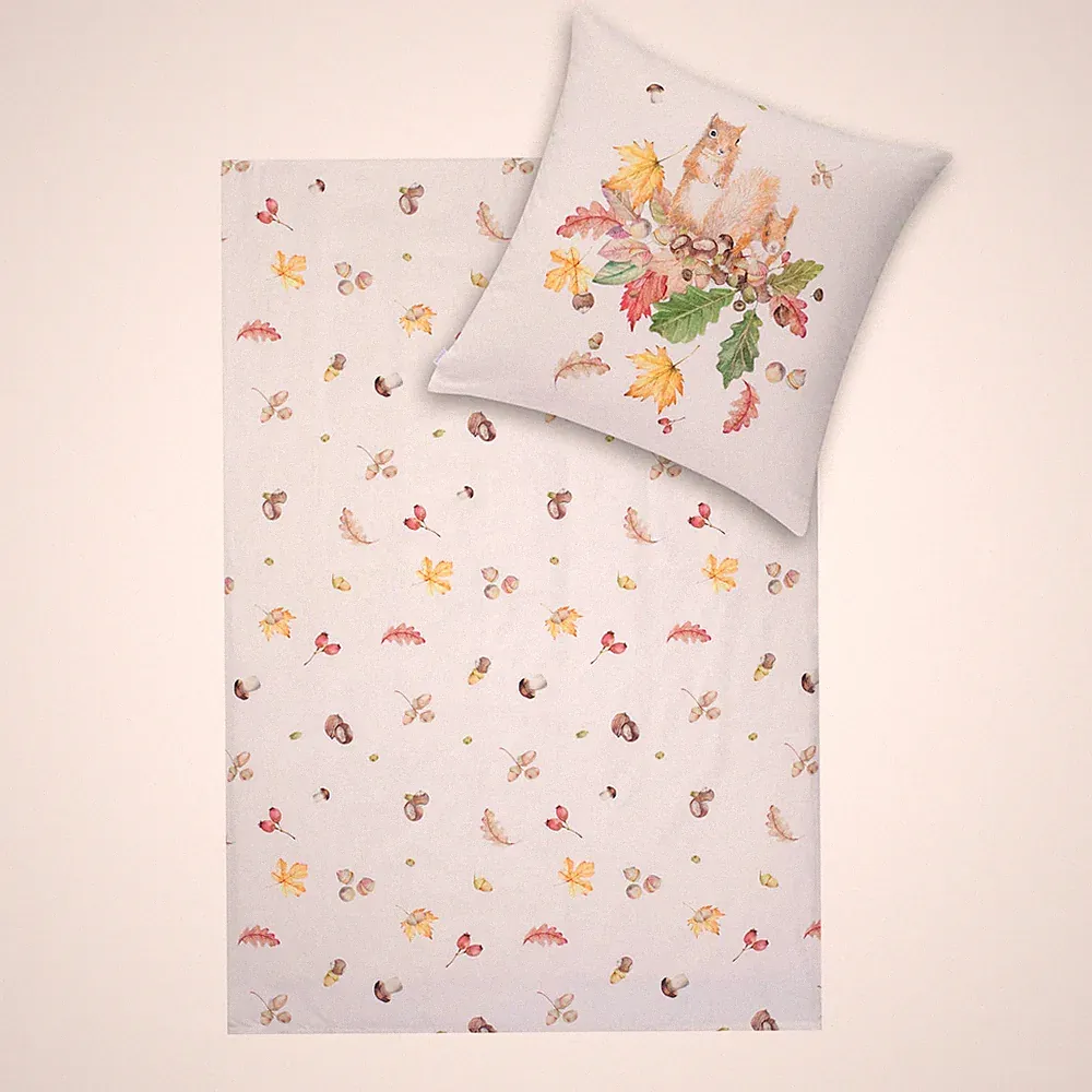Bettwäsche Eichhörnchen Nüsse Pilze Eicheln Estella Squirrel 4450 230 Flanell