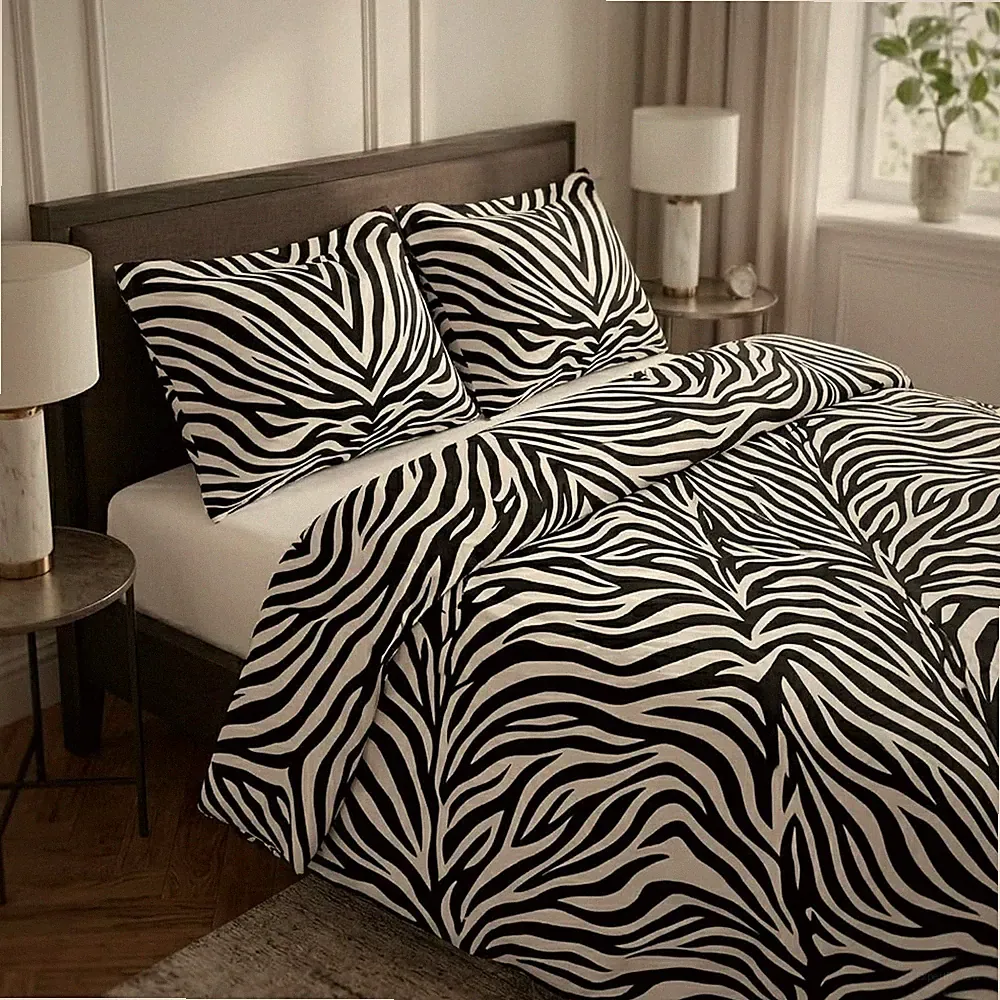 Bettwäsche komplett Mikrofaser Zebra Farbe Schwarz Weiß 240x280 cm
