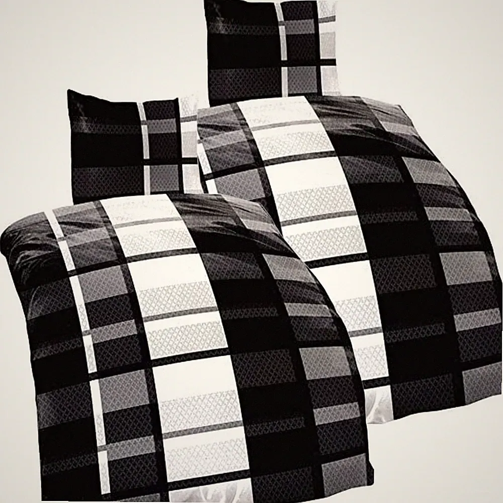 Bettwäsche Mikrofaser Grau Schwarz Karo Bettbezug Set 135x200 155x200 155x220