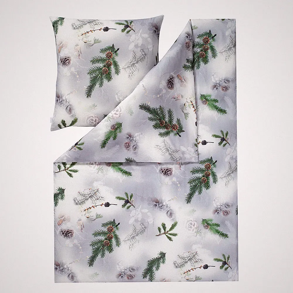 Bettwäsche Nadeln Tannenzapfen Estella Pine Twigs 4455 820 Silber Kuschelflanell