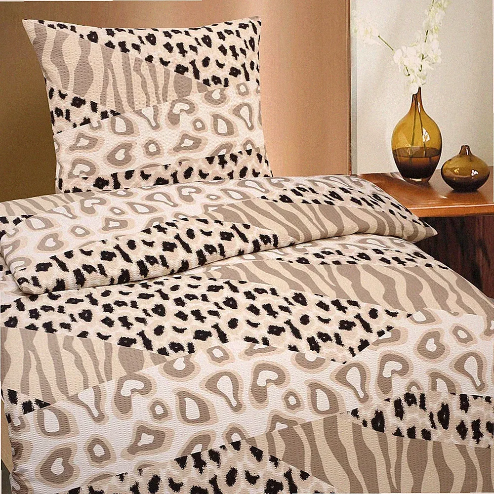 Bettwäsche Seersucker Mikrofaser Leopard 135x200 80x80 Beige