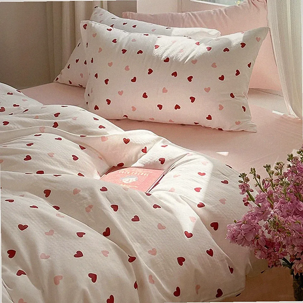 Bettwäsche Set 135x200 Microfaser Weiß Rosa Herzen ÖKO-TEX 1 Kissenbezug 80x80