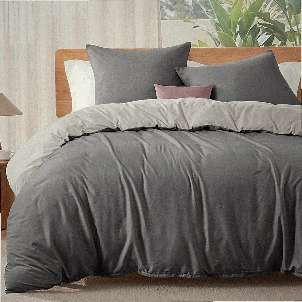 Bettwäsche Set 220x240cm 3-teilig Mikrofaser Dunkelgrau Reißverschluss
