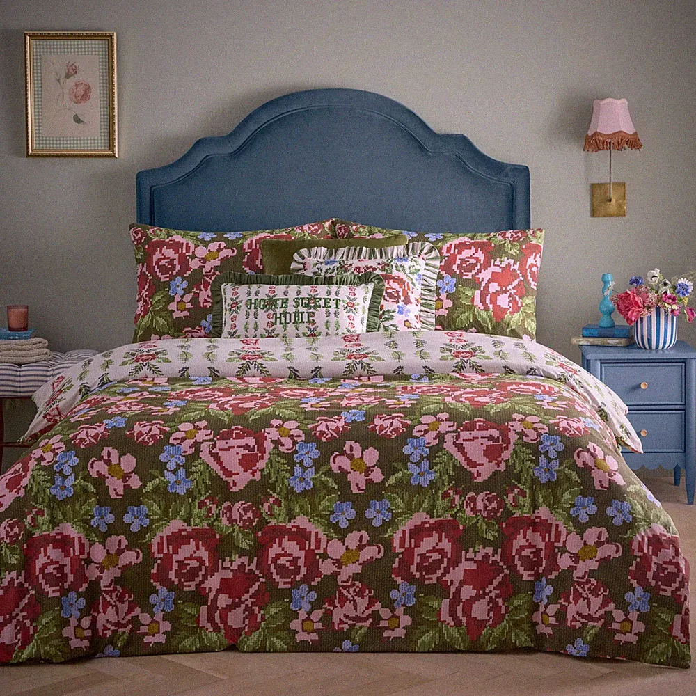 Bettwäsche-Set Feeoni Cottage Floral 135x200cm Weidengrün Einzelbett Baumwolle
