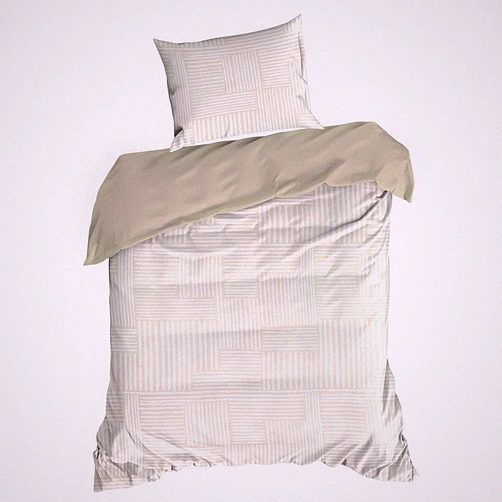 Bettwaren Bettwäsche Bettgarnitur 140x200 cm weiß beige Streifenmuster Baumwolle