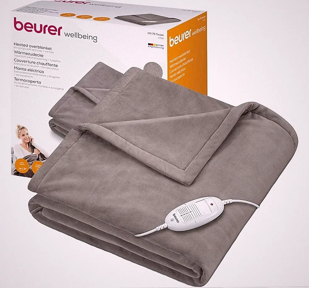 Beurer Comfort HD75 180 x 130 cm Elektrische Heizdecke Überwurf - Kuschelig Taupe
