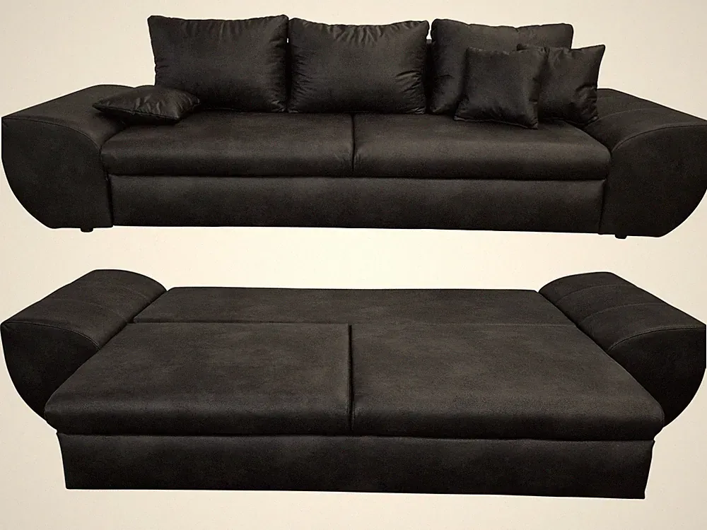 Big-Sofa mit Schlaffunktion und Bettkasten XXL Couch im Vintage Look in Schwarz