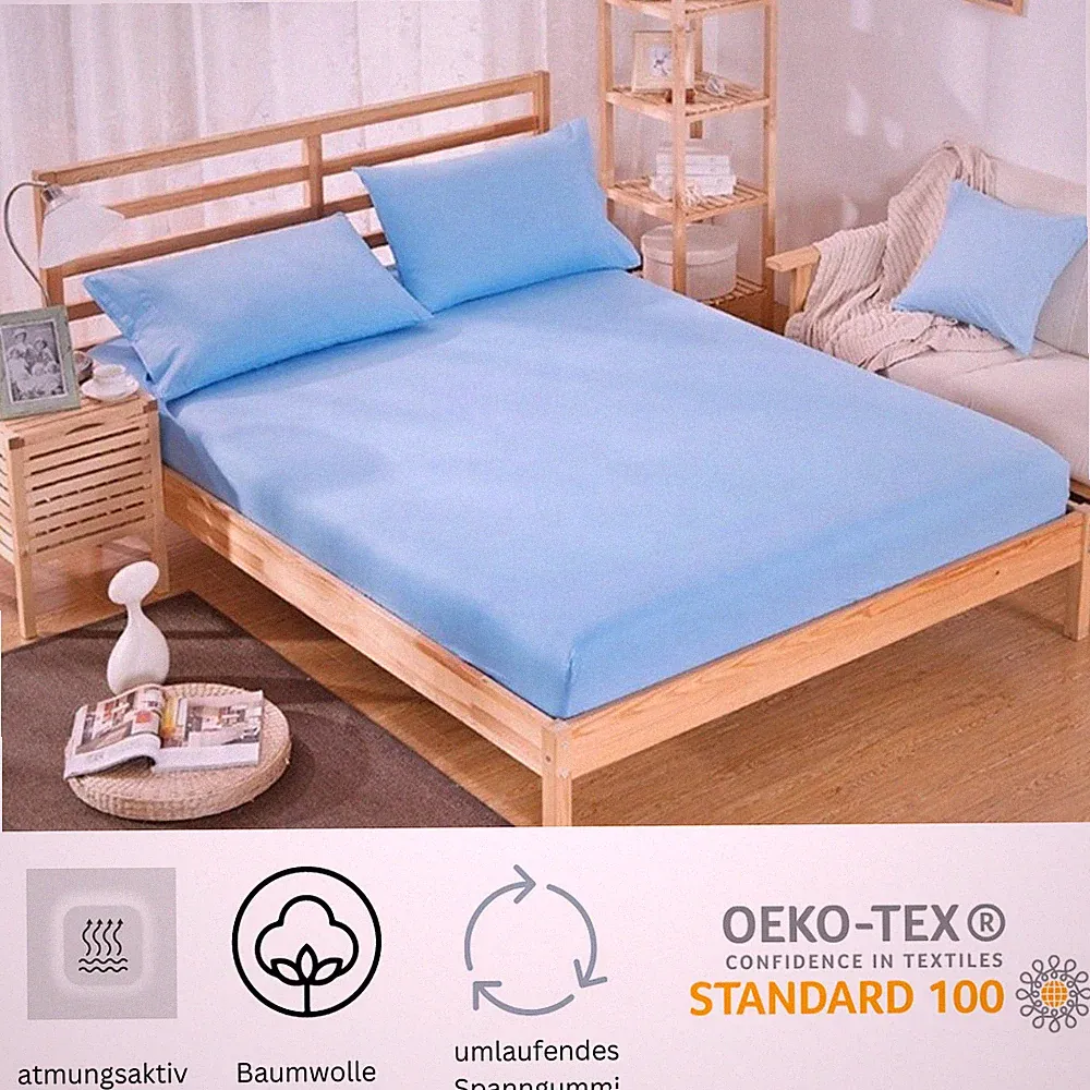 Blau - Jersey Baumwolle Spannbettlaken & Kissenbezüge Bettlaken 90x200 160x200