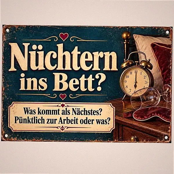 Blechschild Nüchtern ins Bett? Was kommt als Nächstes? Arbeit TEL7207
