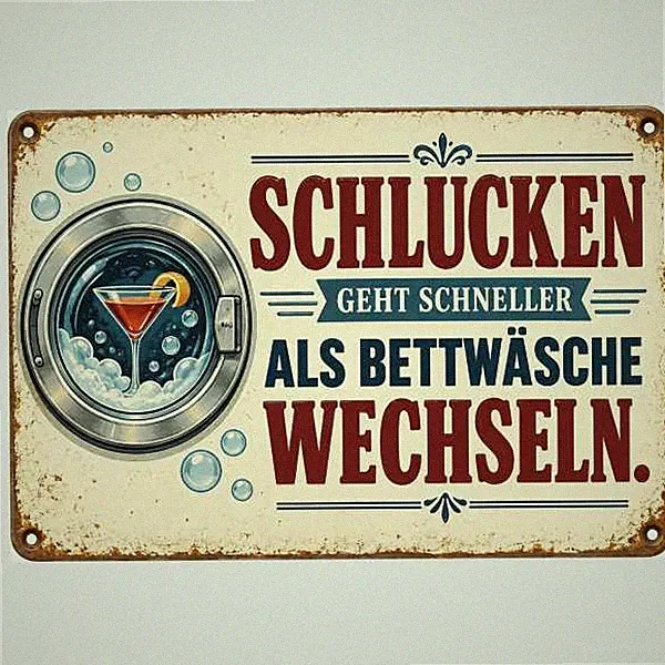 Blechschild Schlucken geht schneller als Bettwäsche wechseln TEL7433