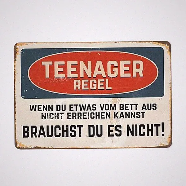 Blechschild Teenager Regel vom Bett nicht erreichen nicht brauchen TE680