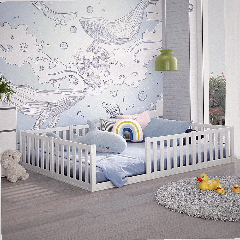 Bodenbett Teso 80x160-140x200 cm Jugendbett Rausfallschutz Montessori Kinderbett