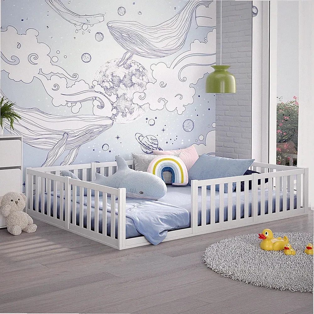 Bodenbett Teso 80x160-140x200 cm Jugendbett Rausfallschutz Montessori Kinderbett